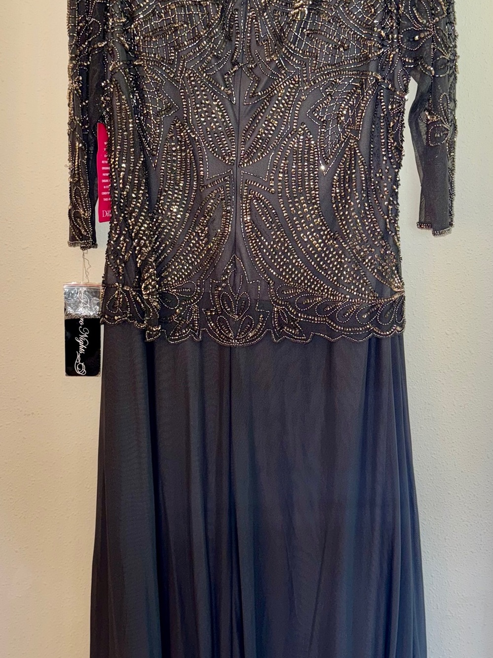 Pissaro Nights Nordstrom Embellished Midi Evening Dress in Charcoal Gray 16W - Picture 8 of 9